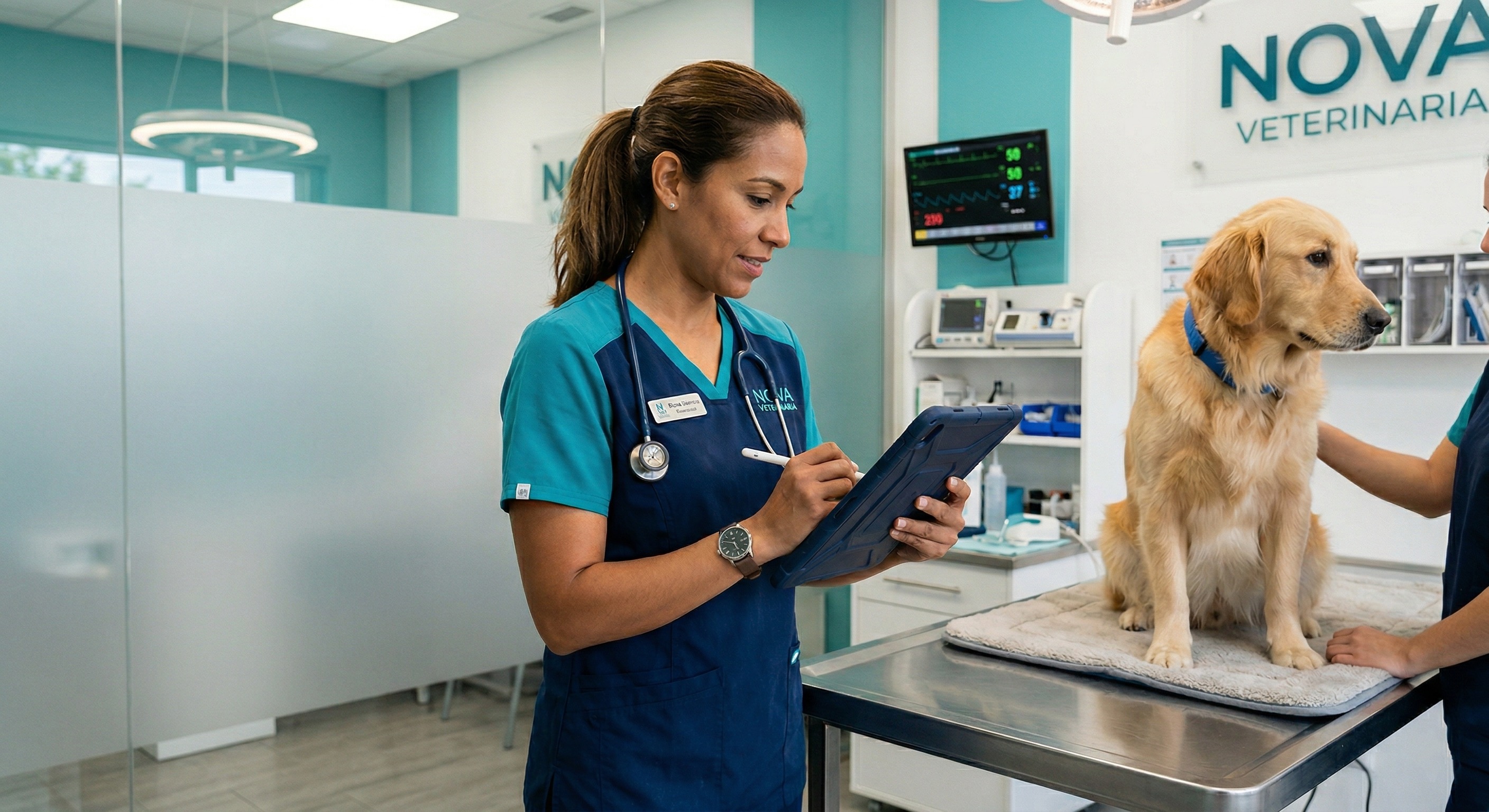 Veterinario profesional usando Omzig en su cl&iacute;nica