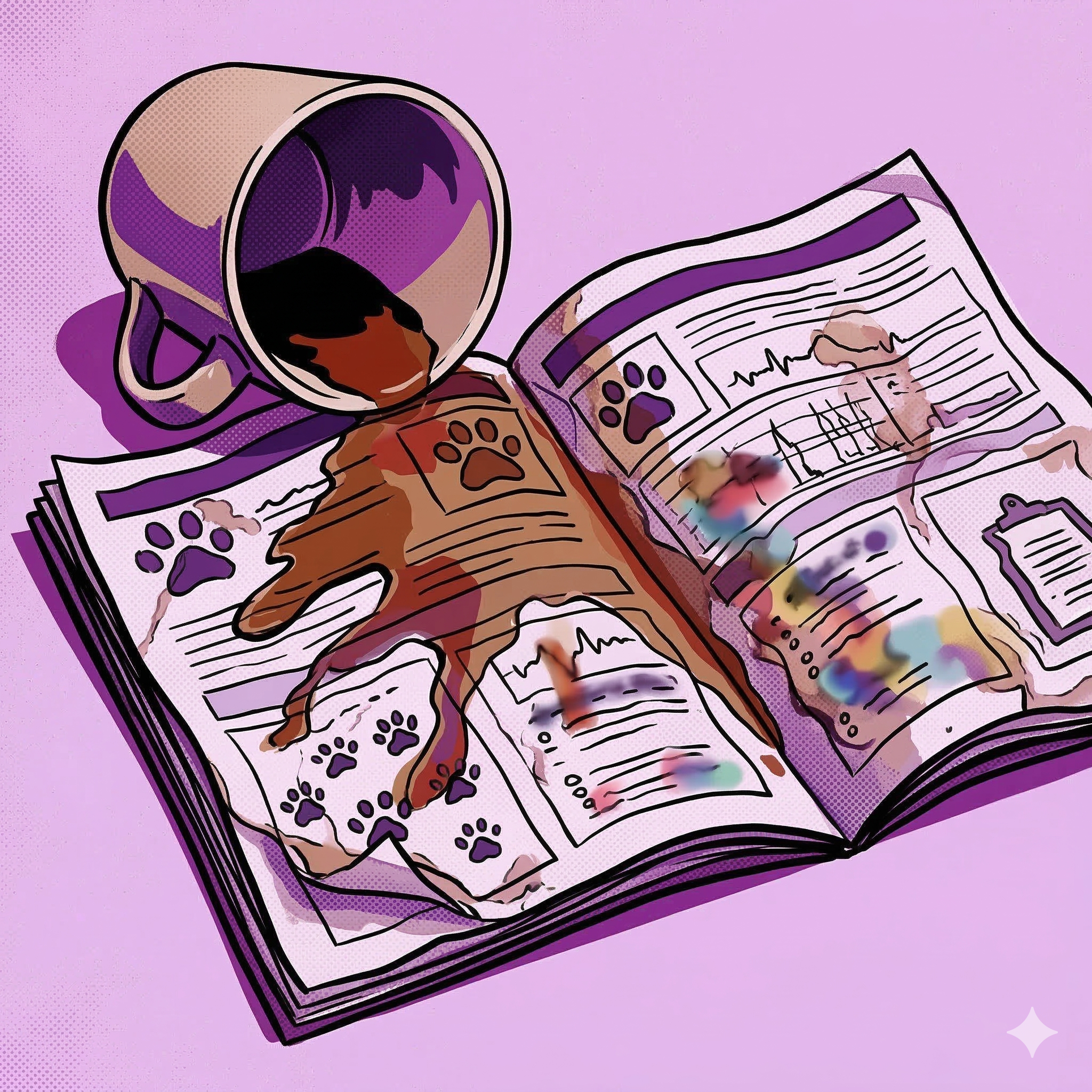 Carnet de mascota dañado por café derramado