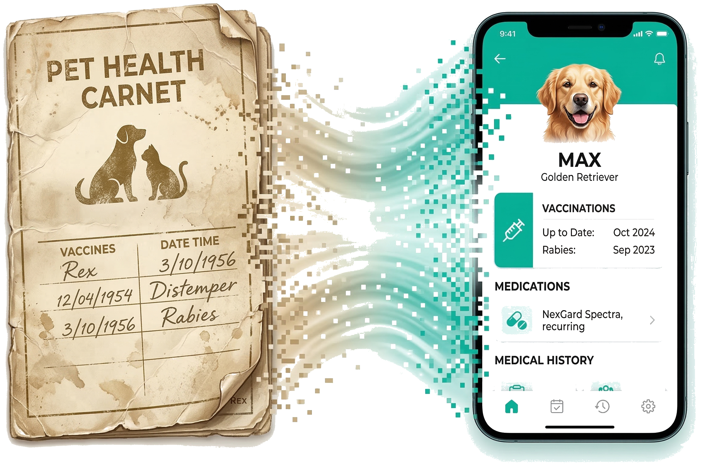 Carnet de papel transformándose en app digital de Omzig